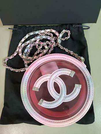 Bagsaaa Chanel Multicolor Patent Calfskin and PVC Filigree Round Clutch with Chain Silver Hardware - 12x12x5.5cm