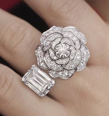 Bagsaaa Chanel Flower Crystal Silver Ring