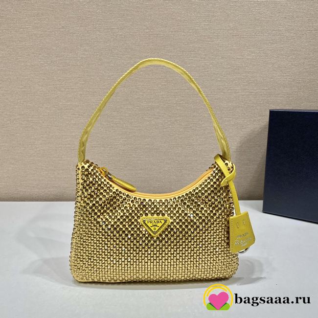 	 Bagsaaa Prada Satin mini-bag with crystals in yellow - 22x17x6cm - 1