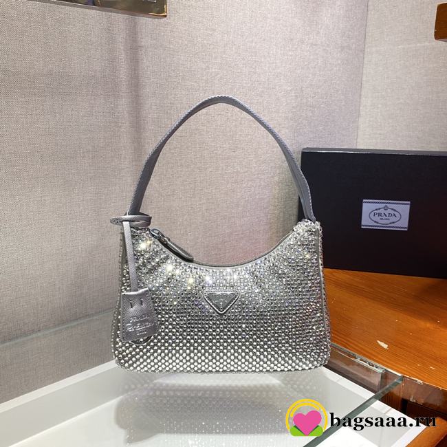 	 Bagsaaa Prada Satin mini-bag with crystals in silver - 22x17x6cm - 1