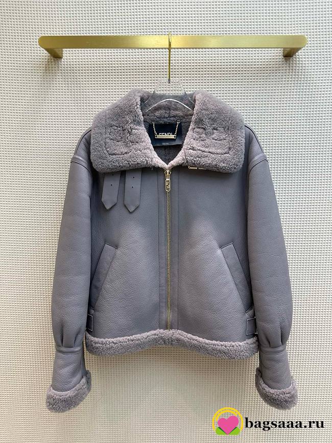 Bagsaaa Fendi Biker Leather Jacket In Grey - 1