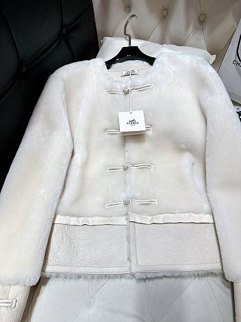 	 Bagsaaa Hermes Shearling White Jacket