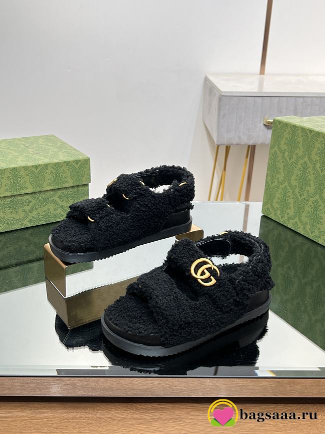 Bagsaaa Gucci Black Shearling Sandals - 1
