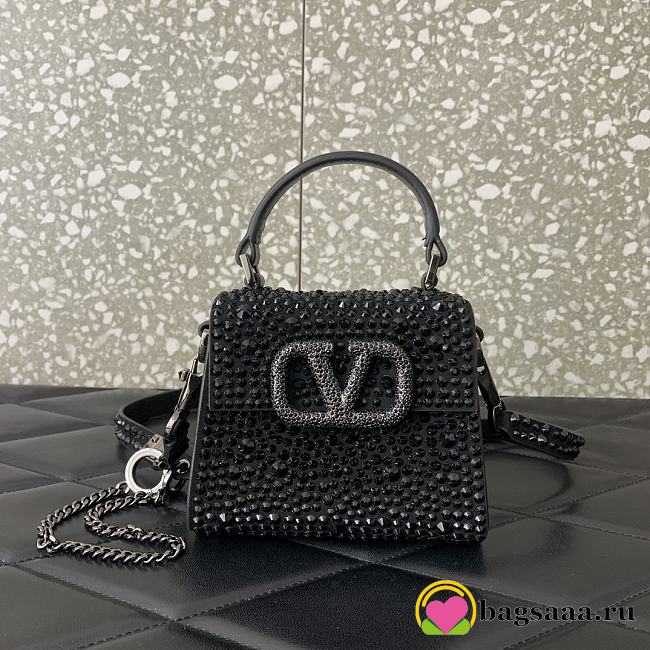 Bagsaaa Valentino Mini Vsling Bag With Sparkling Embroidery In Black - 13.5cm - 1