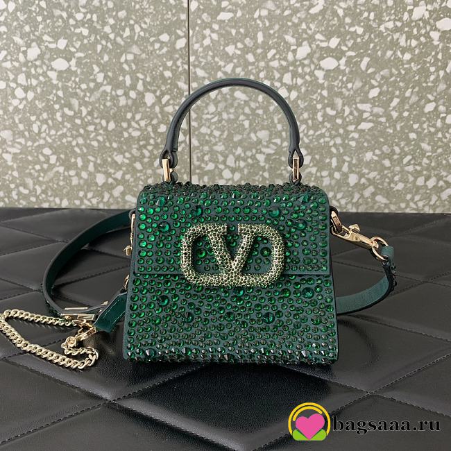 	 Bagsaaa Valentino Mini Vsling Bag With Sparkling Embroidery In Green - 13.5cm - 1