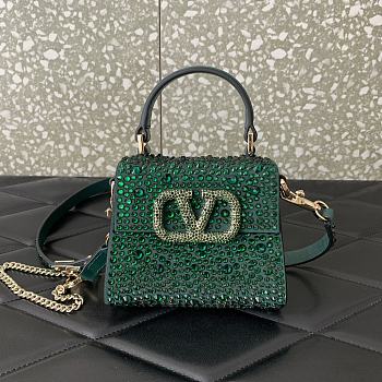 	 Bagsaaa Valentino Mini Vsling Bag With Sparkling Embroidery In Green - 13.5cm