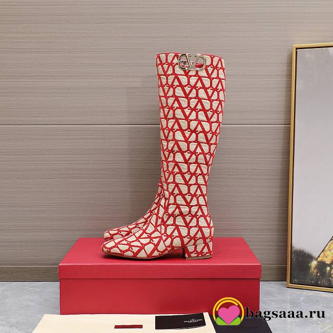 	 Bagsaaa Valentino Garavani VLogo Type boots in Red Toile Iconographe fabric - 1