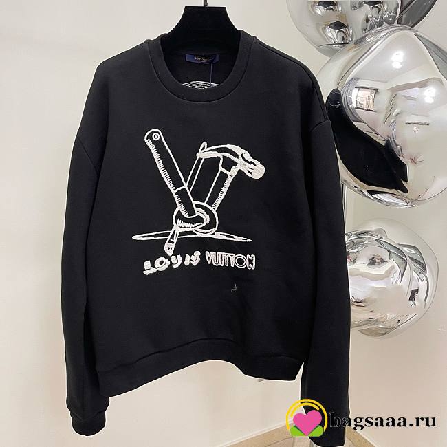 Bagsaaa Louis Vuitton Embroidered Cotton Sweatshirt Black - 1
