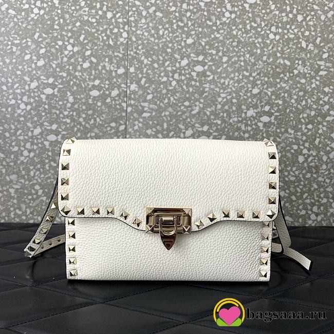 	 Bagsaaa Valentino Garavani Small Rockstud Leather Shoulder White Bag - 22.5*15.5*6cm - 1