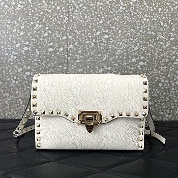 	 Bagsaaa Valentino Garavani Small Rockstud Leather Shoulder White Bag - 22.5*15.5*6cm