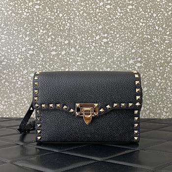 	 Bagsaaa Valentino Garavani Small Rockstud Leather Shoulder Black Gold Hardware Bag - 22.5*15.5*6cm