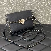 	 Bagsaaa Valentino Garavani Small Rockstud Leather Shoulder Black Gold Hardware Bag - 22.5*15.5*6cm - 2