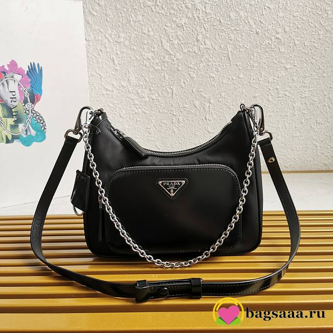 	 Bagsaaa Prada Re-Nylon and brushed leather mini-bag silver hardware - 22*19.5*6cm - 1