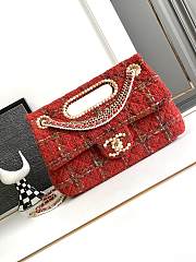 Bagsaaa Chanel Double Flap Bag with Cut Out Handle and Multi Chain Red Tweed - 29x19x9cm - 1
