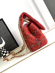 Bagsaaa Chanel Double Flap Bag with Cut Out Handle and Multi Chain Red Tweed - 29x19x9cm - 3