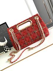 Bagsaaa Chanel Double Flap Bag with Cut Out Handle and Multi Chain Red Tweed - 29x19x9cm - 2