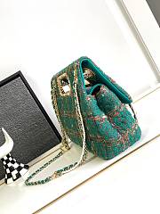 	 Bagsaaa Chanel Double Flap Bag with Cut Out Handle and Multi Chain Green Tweed - 29x19x9cm - 5
