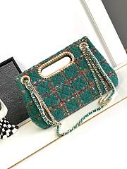	 Bagsaaa Chanel Double Flap Bag with Cut Out Handle and Multi Chain Green Tweed - 29x19x9cm - 3