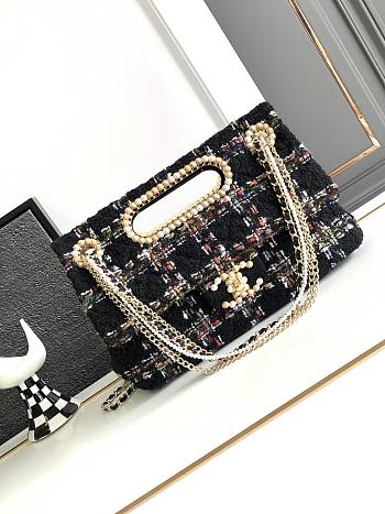 	 Bagsaaa Chanel Double Flap Bag with Cut Out Handle and Multi Chain Black Tweed - 29x19x9cm