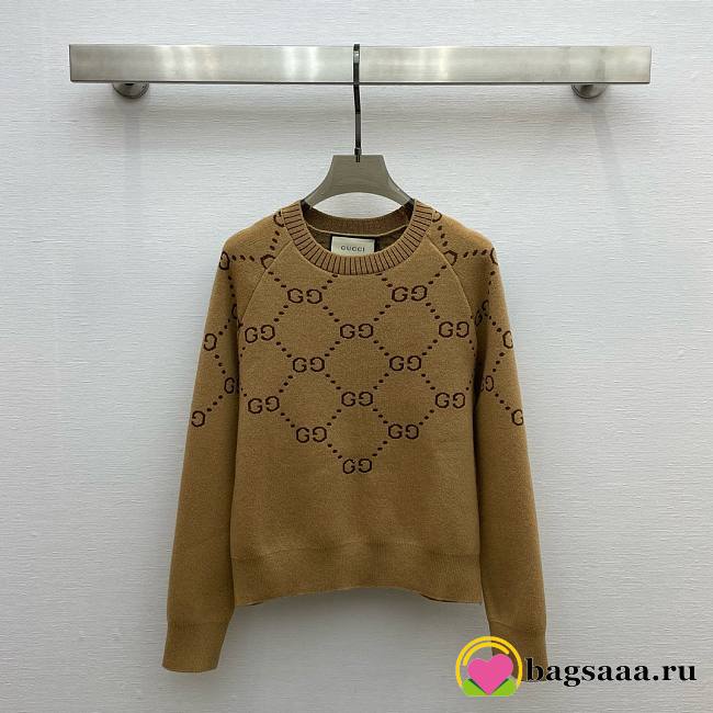 	 Bagsaaa Gucci Interlocking Gg Jacquard Wool Sweater Brown - 1