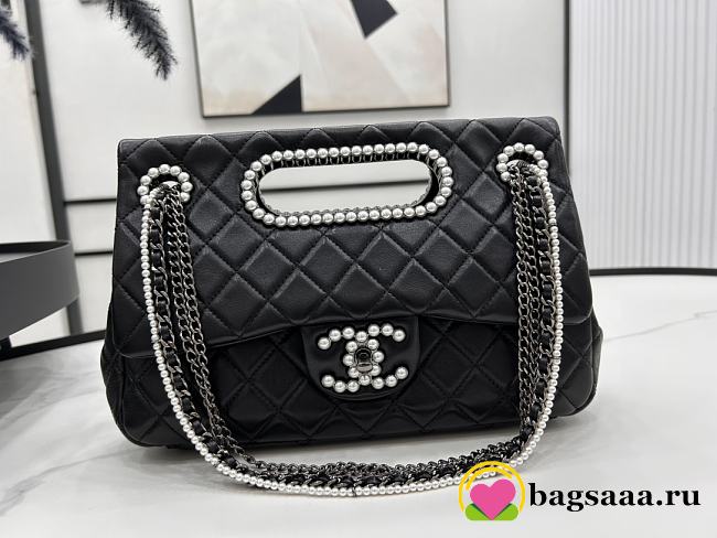 Bagsaaa Chanel Double Flap Bag with Cut Out Handle and Multi Chain Black Leather - 28＊20＊7cm - 1