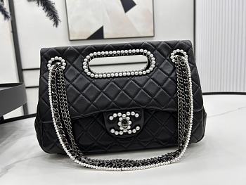 Bagsaaa Chanel Double Flap Bag with Cut Out Handle and Multi Chain Black Leather - 28＊20＊7cm