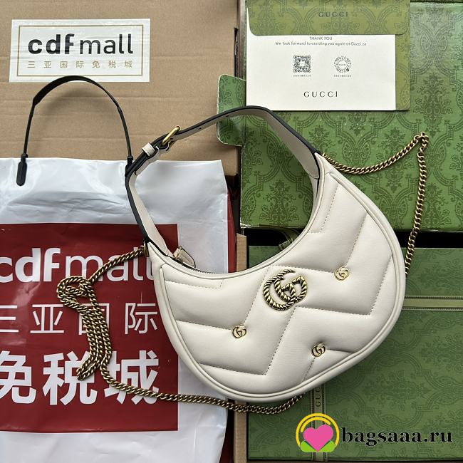 	 Bagsaaa Gucci Marmont Half Moon Shaped Mini Bag White Leather - 21*16*5cm - 1