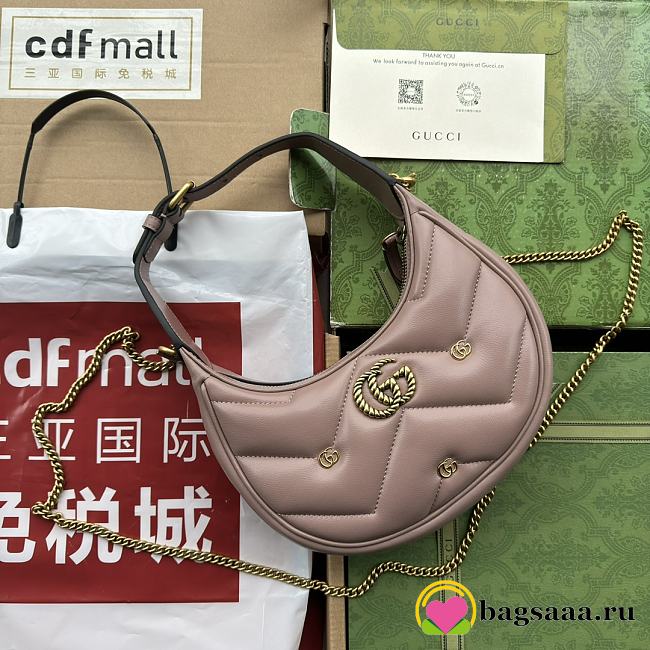 	 Bagsaaa Gucci Marmont Half Moon Shaped Mini Bag Dust Pink Leather - 21*16*5cm - 1