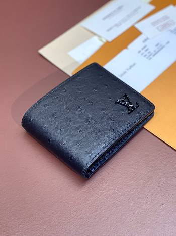Bagsaaa Louis Vuitton Multiple Wallet Black Ostrich Leather - 12*9CM