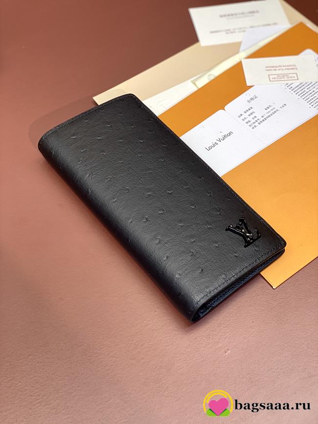 Bagsaaa LV Vertical Wallet Black Ostrich Leather - 10*19*2CM - 1