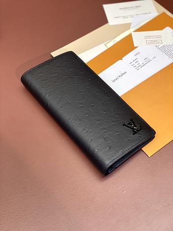 Bagsaaa LV Vertical Wallet Black Ostrich Leather - 10*19*2CM