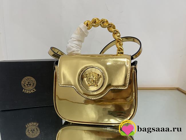 	 Bagsaaa Versace La Medusa studded top-handle bag in gold 16*6*12CM - 1