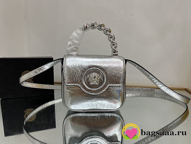 	 Bagsaaa Versace La Medusa studded top-handle bag in silver 16*6*12CM - 1