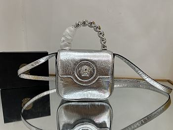 	 Bagsaaa Versace La Medusa studded top-handle bag in silver 16*6*12CM