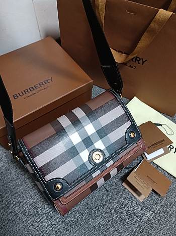 Bagsaaa Burberry Check E - Canvas Crossbody Bag Black - 25*8.5*18cm