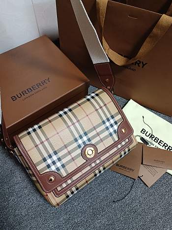 	 Bagsaaa Burberry Check E - Canvas Crossbody Bag Brown - 25*8.5*18cm