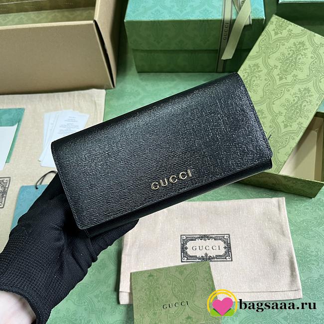 Bagsaaa Gucci Continental Wallet With Gucci Script Black - 19x 10x 3.5cm - 1