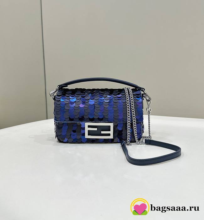 Bagsaaa Fendi Mini Baguette Dark and mid blue sequin bag - 1