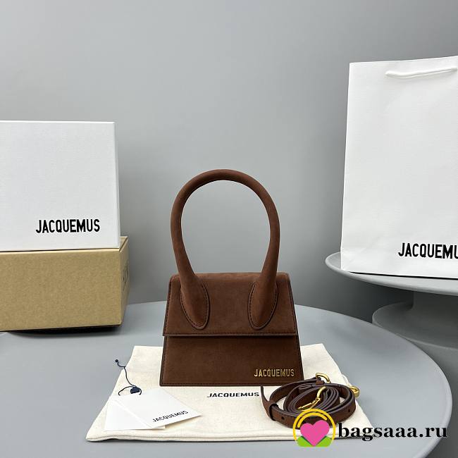 	 Bagsaaa Jacuqemus Le Chiquito Moyen Bag In Brown Velvet 18*15.5*8CM - 1