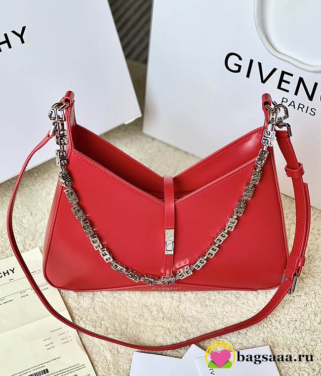 	 Bagsaaa Givenchy Cut Out Bag In Glossy Red Leather With Chain In Bianco - 1