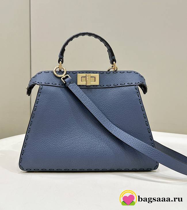 Bagsaaa Fendi Peekaboo ISeeU Small Midnight blue Selleria bag with oversized topstitching - 1