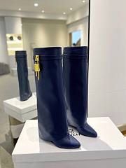 	 Bagsaaa Givenchy Shark Lock Ankle Long Boots in leather dark blue with gold hardware - 1