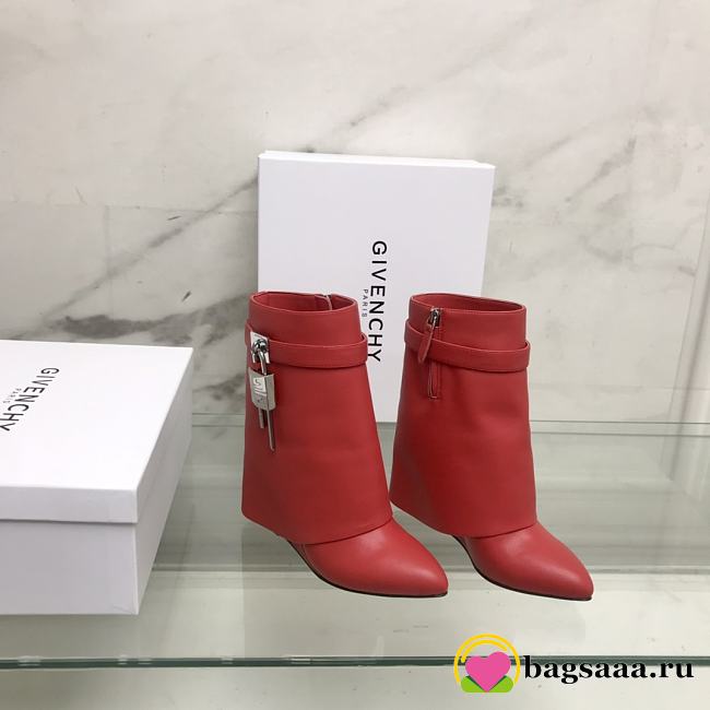 Bagsaaa Givenchy Shark Lock Ankle Short Boots in red leather - 1