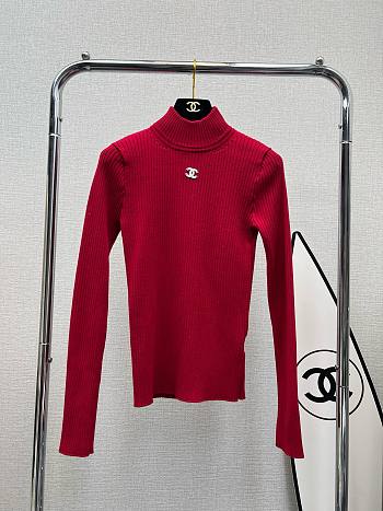 Bagsaaa Chanel Ribbed-knit mockneck sweater in red