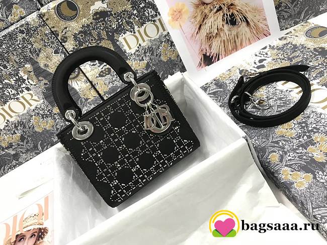 Bagsaaa Dior Lady Black Strass Cannage Satin Bag  - 1