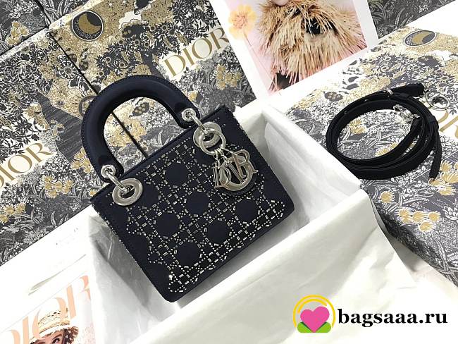 	 Bagsaaa Dior Lady Navy Strass Cannage Satin Bag - 1