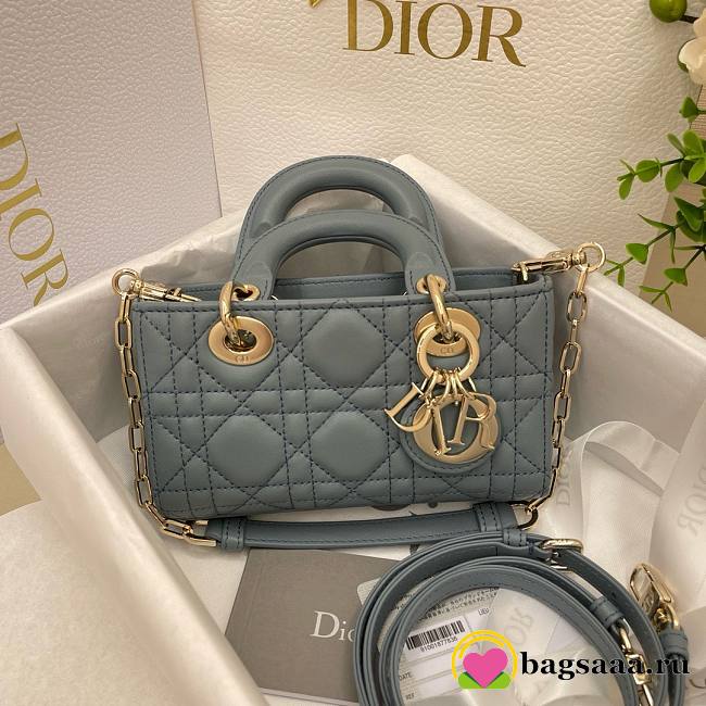 	 Bagsaaa Dior Lady D - Joy Small In Blue Leather - 22x12x6 cm - 1