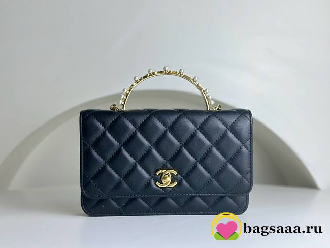 Bagsaaa Chanel WOC Black Lambskin With Pearl Top Handle - 19x12x3.5cm - 1