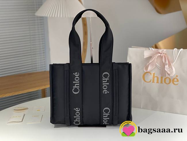 	 Bagsaaa Chloe Medium Woody Tote Bag Nylon Black - 37x26x12cm - 1