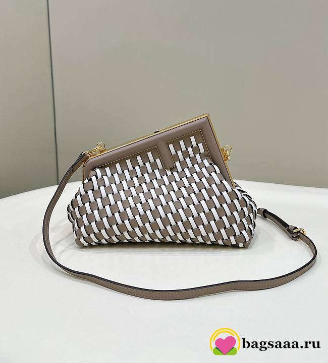 	 Bagsaaa Fendi First Small braided leather bag taupe & white - 26x18x9.5cm - 1